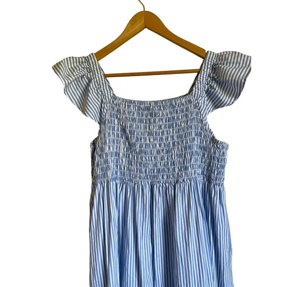 Mud Pie Size Small Blue White Striped Smocked Maxi Dress - Picture 4 of 9